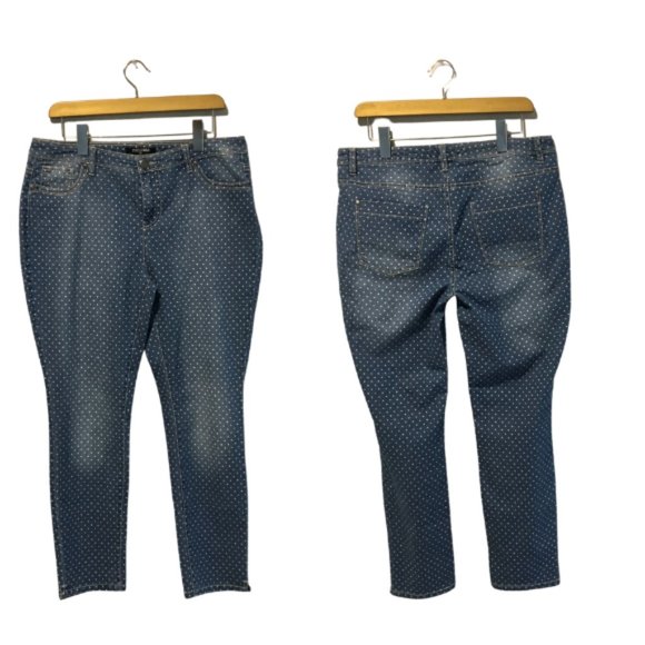Roz Ali Women Polka Dot Blue Jeans Size 12 - Picture 1 of 9